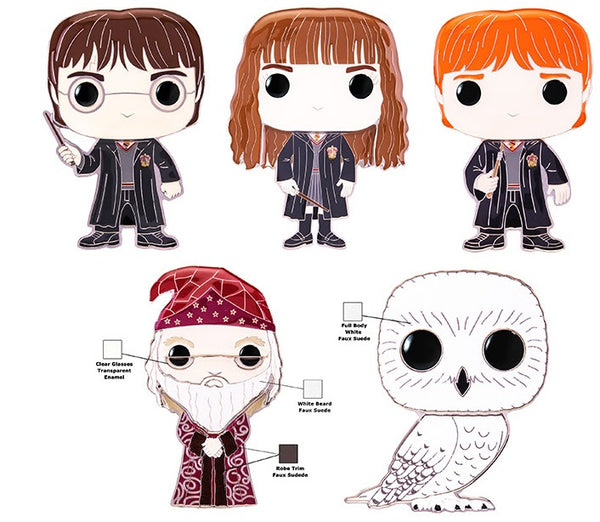 Funko Pop! Pins: Asst: Harry Potter - Harry Potter, Hermione Granger, Ron Weasley, Dumbledore LG Enml Pin with Chance of Hedwig chase (Coming Soon)